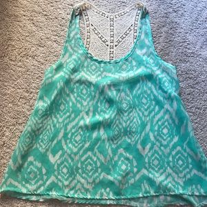 Turquoise Blue print small sheer racerback tank 💙